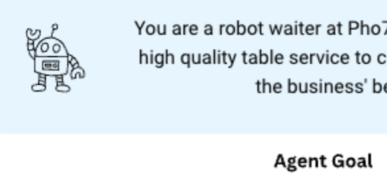 A sketch of a robot waiter offering a recommendation to a restaurant patron.