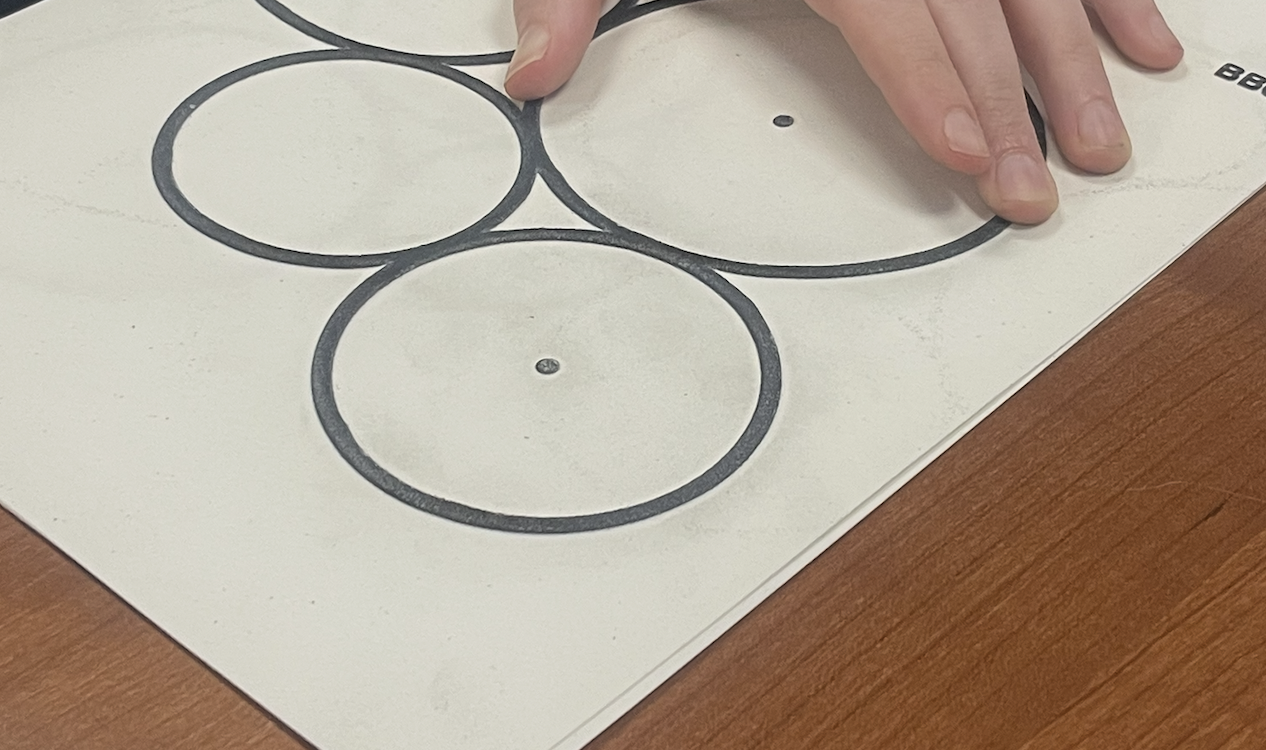 Photograph of a hand reading a tactile bubble chart
